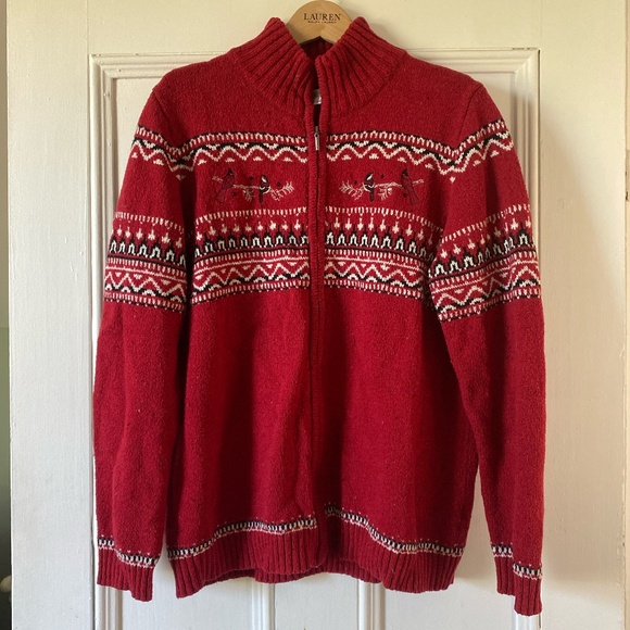 Red 90s style Northern Reflections zip-up sweater - Picture 1 of 4